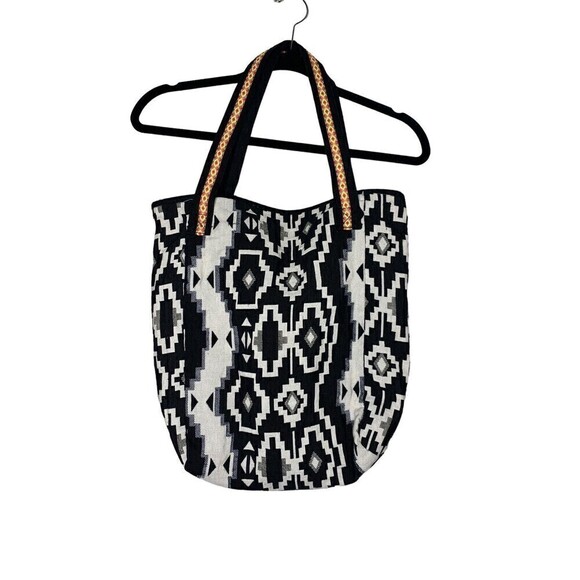 Ikat Pattern Neon Trim Boho Shoulder Bag India Geometric 90's Black White Bag - Picture 1 of 9